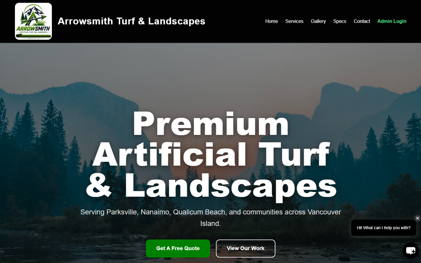 Arrowsmith Turf & Landscapes homepage screenshot