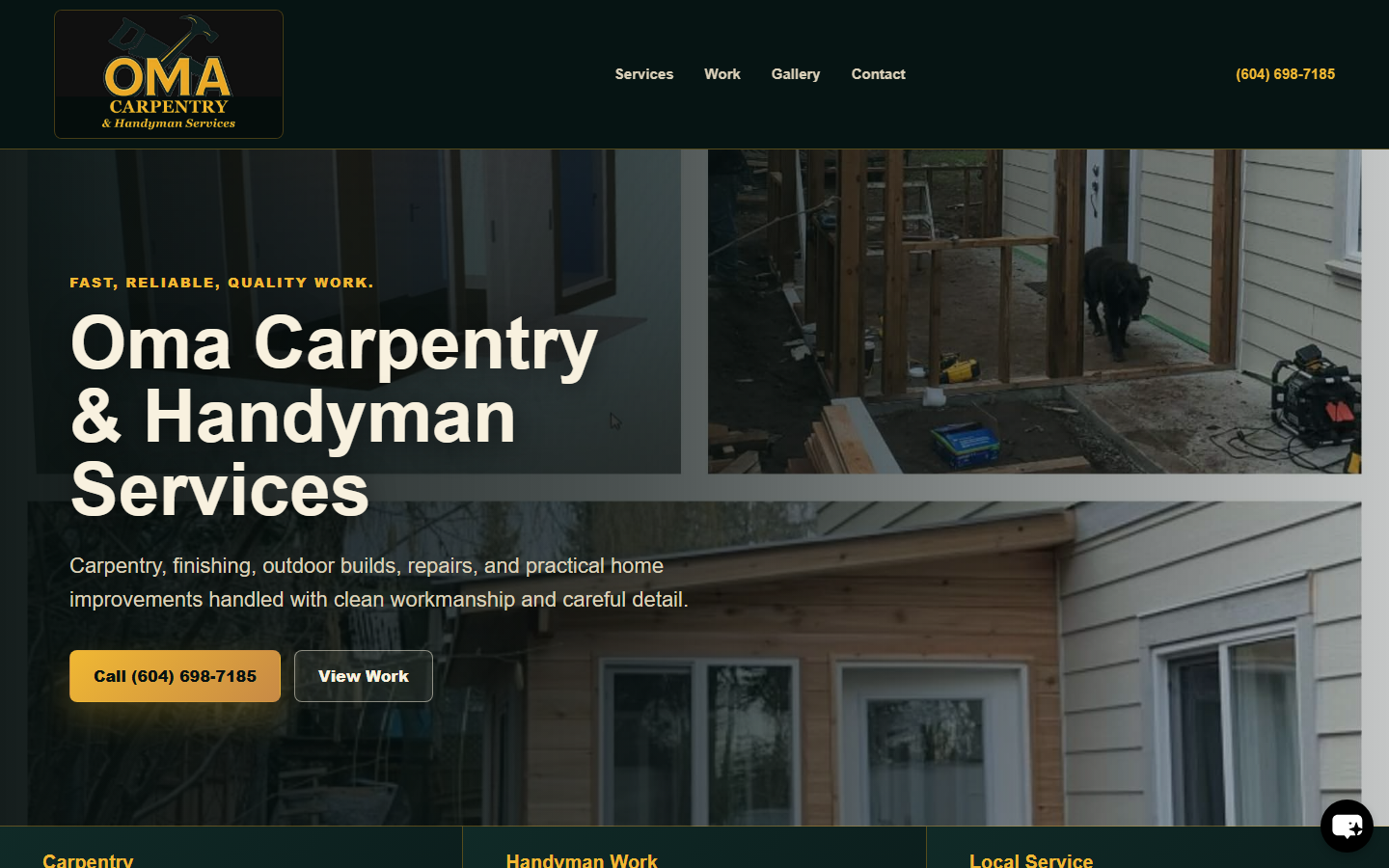 Oma Carpentry & Handyman Services homepage screenshot